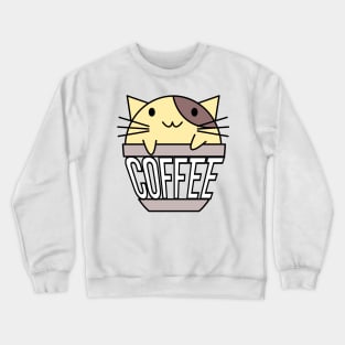 Cat in coffee cup with warped text yellow and brown Crewneck Sweatshirt